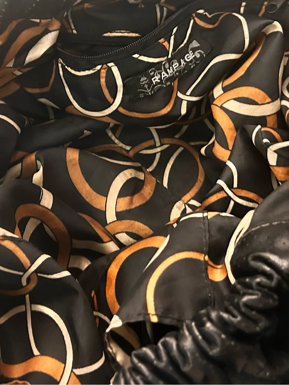 Rampage Black Bag with Gold and Cream Ring Print Clean & Excellent shape